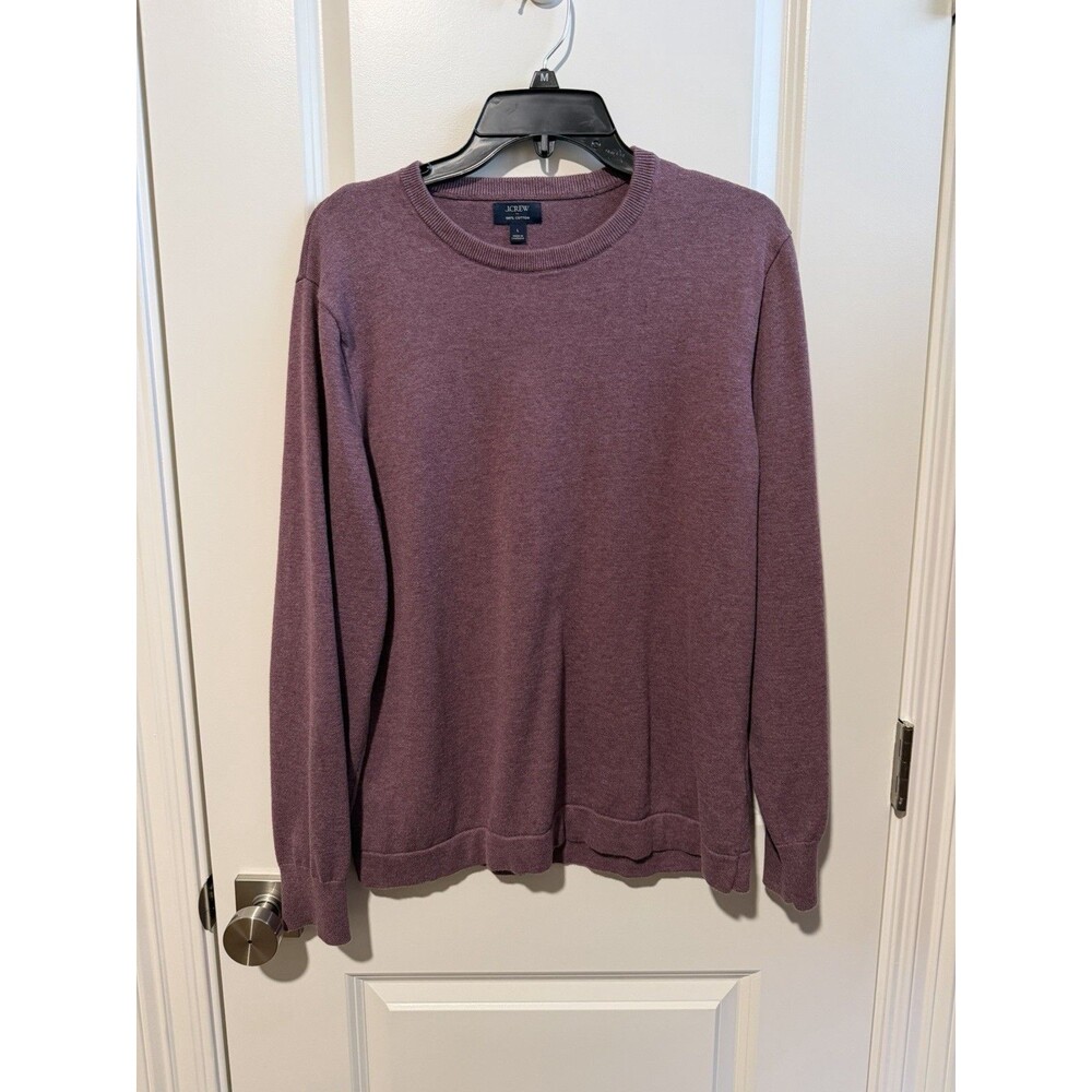 J.Crew Men's Large Cotton Crewneck Sweater Heathered Plum Purple Lightweight
